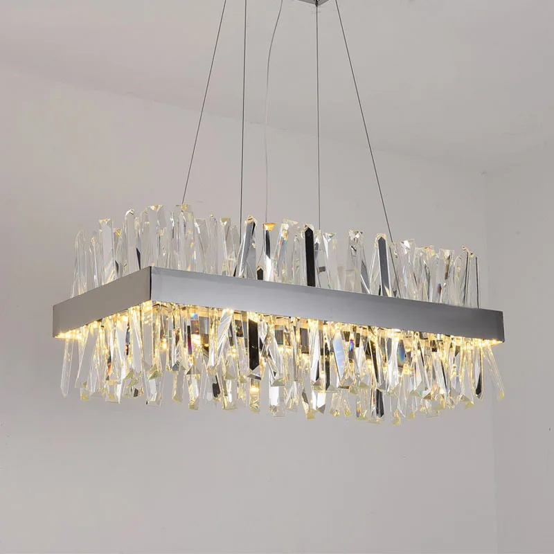 

Modern Crystal Chandelier For Dining Room Rectangle Design Kitchen Island Lighting Fixtures Chrome LED Cristal Lustre