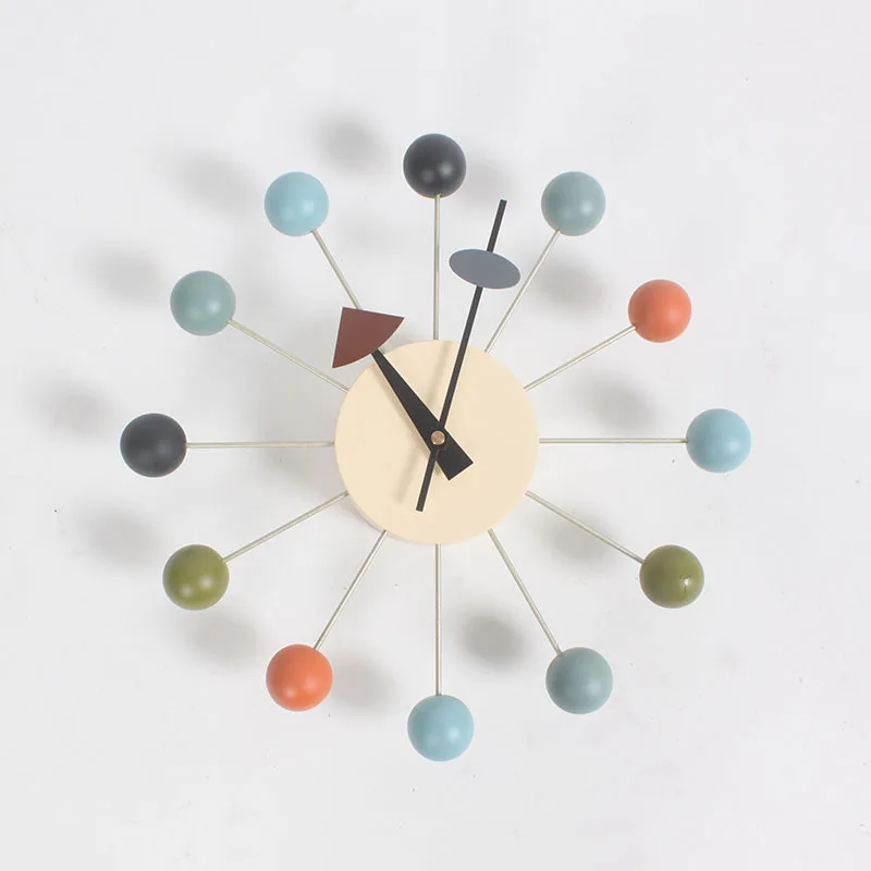

HOT-Simple Colorful Ball Modern Clock Art Simulation Sport Decorative Candy Wall Clock Mixed Color Metal + Solid Wood Ball