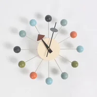 HOT-Simple Colorful Ball Modern Clock Art Simulation Sport Decorative Candy Wall Clock Mixed Color Metal + Solid Wood Ball