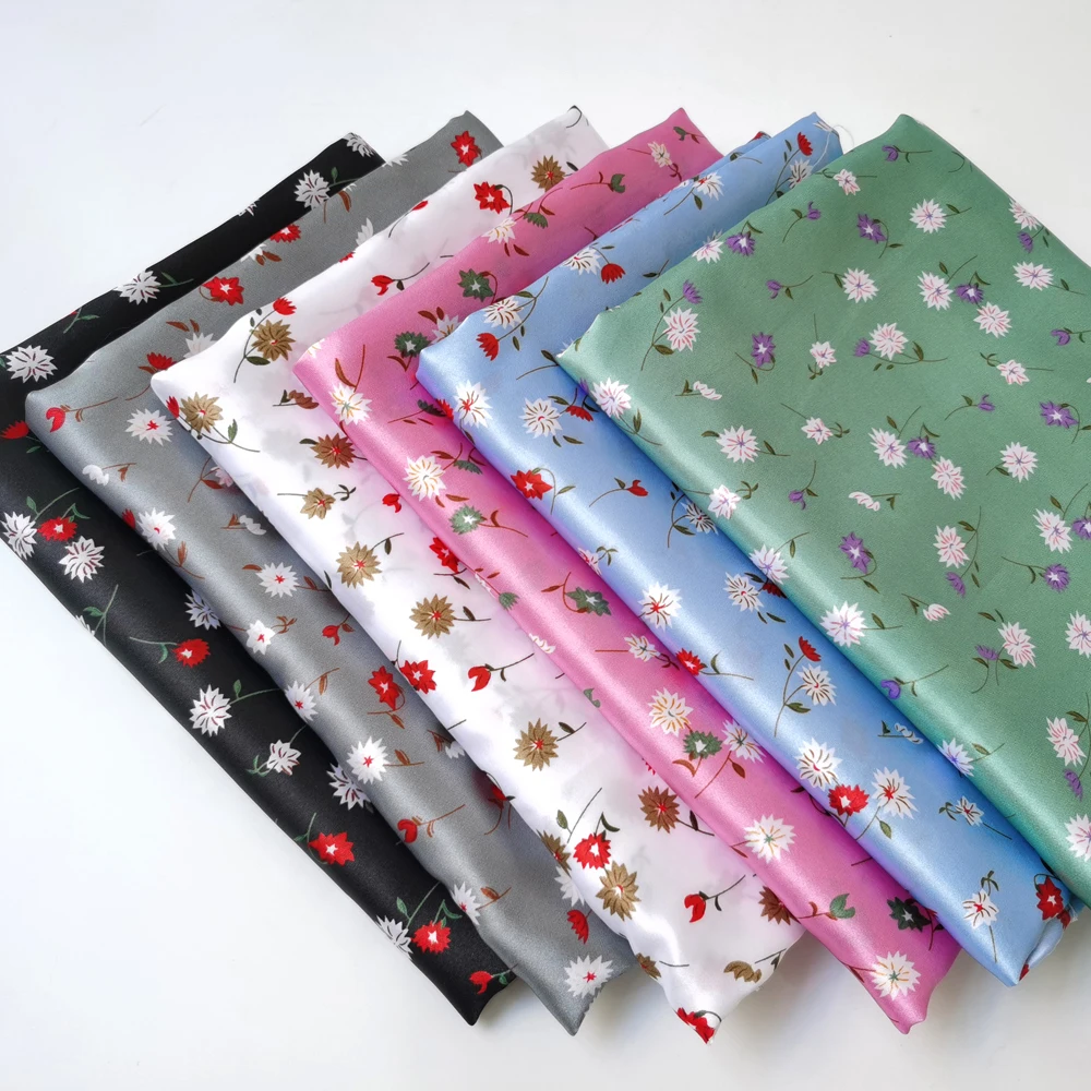 1 meter X 1.48 Retro Satin Fabric Floral Scarf Lining Material Sewing |