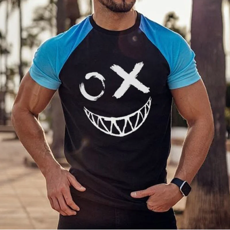 

Summer Fashion Men's Smiley Pattern 3D Printing Men's T-Shirt 2022 Colorblock Casual Short Sleeve Oversized T-Shirt Top