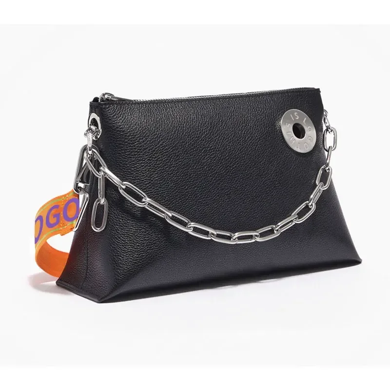 

Spain PU Leather Lady Crossbody Bags Round Logo Messenger Bag Luxury Designer Women's Solid Color Metal Chain Shoulder Bag