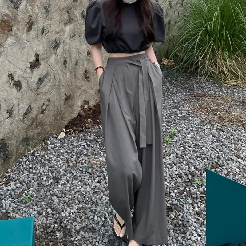 2022 Summer New Light Luxury Fashion Wide-leg Pants Women High-waist Pants Loose Casual Pants Tall and Thin Trousers Boutique