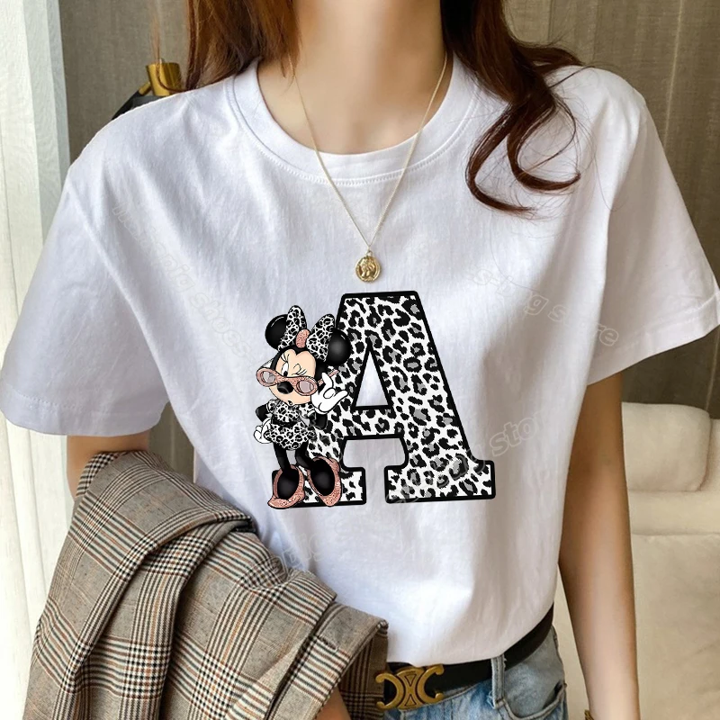 Футболка женская с буквами Минни Маус и алфавита повседневный топ коротким
