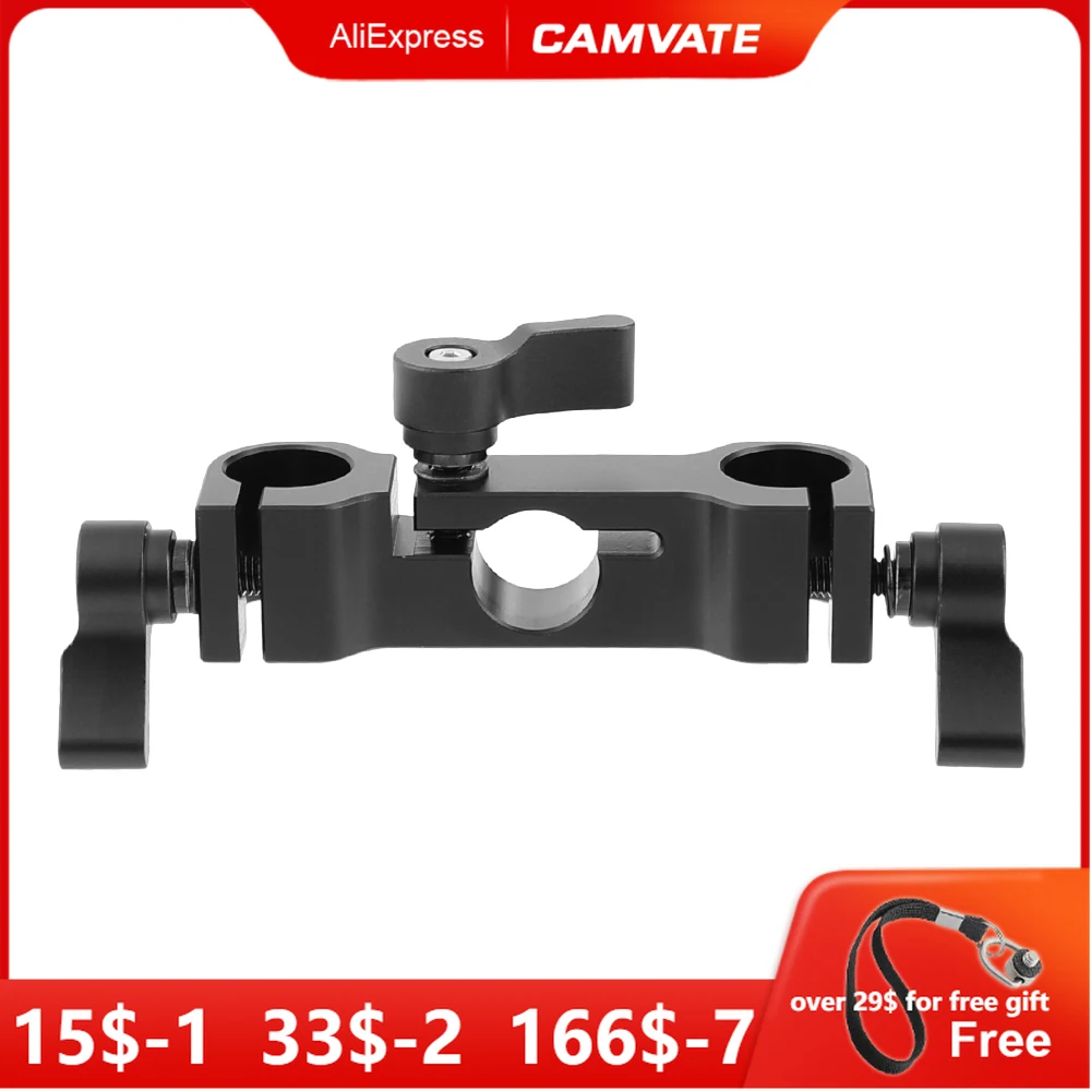 

CAMVATE Standard 15mm Railblock Clamp 3-Port For DSLR Camera Rod Supporting System