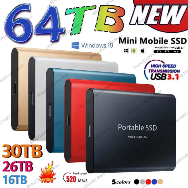 

2023 Portable High-speed Solid State Drive 2TB 4TB 8TB 16TB 64TB SSD Mobile Hard Drives External Storage Decives for Laptop Pc