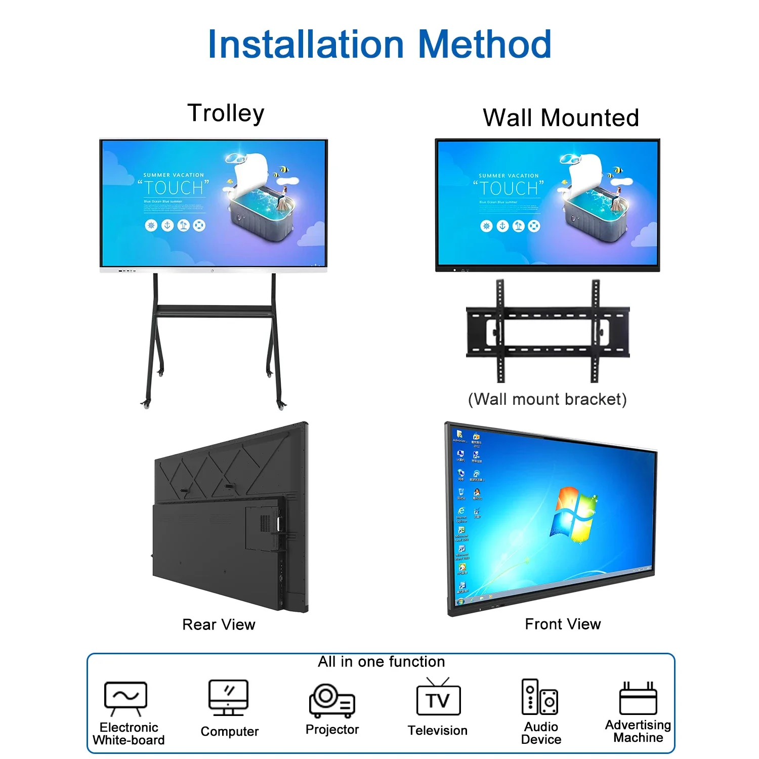HUAYU 75-дюймовый 4K ЖК-дисплей Android Windows двойная система плоская панель инфракрасный