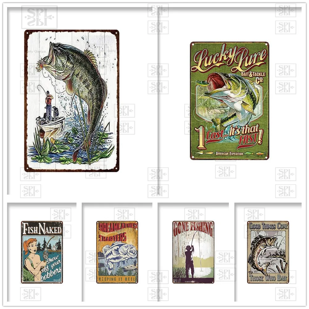 

Vintage Gone Fishing Metal Tin Signs Fishing Trips Metal Tin Wall Decor Painting Retro Fly Pub Bar Sign Plates Farm Bar Plaques