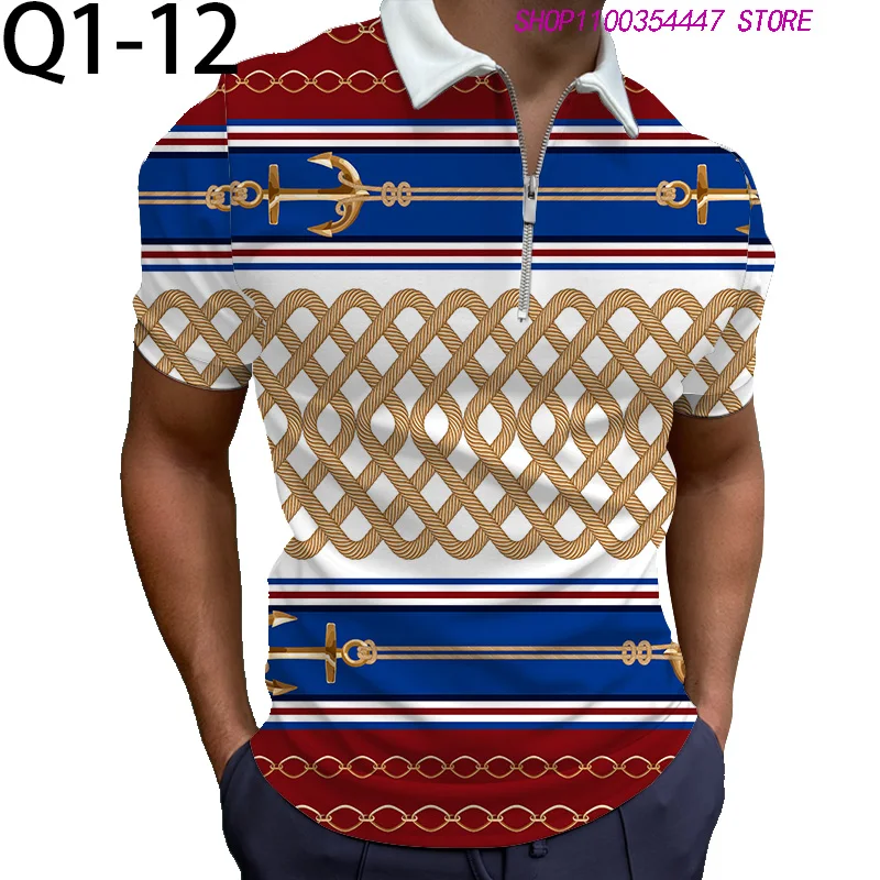 

Summer Fashion Men's Clothing Printed Zipper Polo Shirt Casual Sports Short Sleeve T SHIRTS Lapel Men's High Quality POLO TOPS