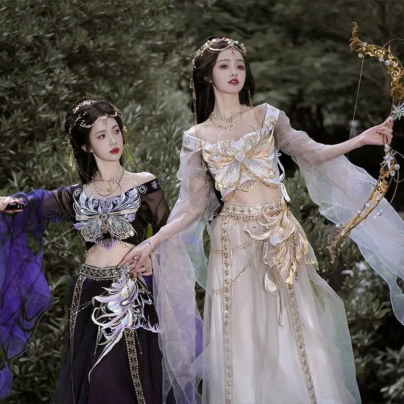 Фото Женское традиционное платье Hanfu с вышивкой, карнавальный костюм Hanfu для Хэллоуина, фиолетовый и бежевый костюм Hanfu №4