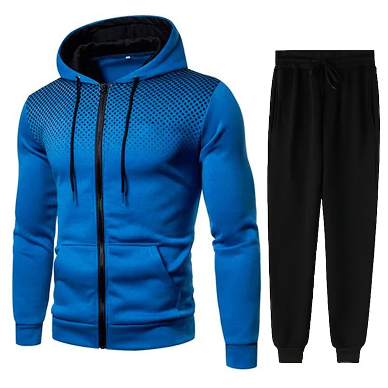 

Fashion Print Tracksuit for Men Zipper Hooded Sweatshirt and Sweatpants Two Pieces Suits Male Casual Fitness Jogging Sports Sets