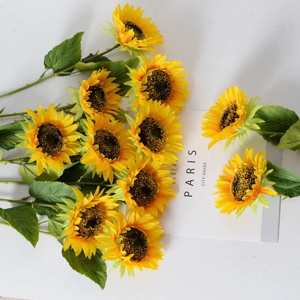 1pcs Artificial Sunflowers 38cm Long Fake Sunflowers Faux Silk Flower for Home Office Shop Fall Decorations