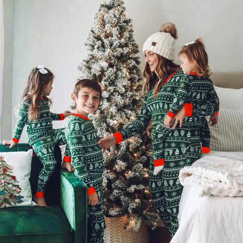 

2 Pcs Suit Christmas Family Matching Pajamas Set Elk Print Long Sleeve Tops+Pants Sleepwear Mother Father Kids Clothes Xmas Gift
