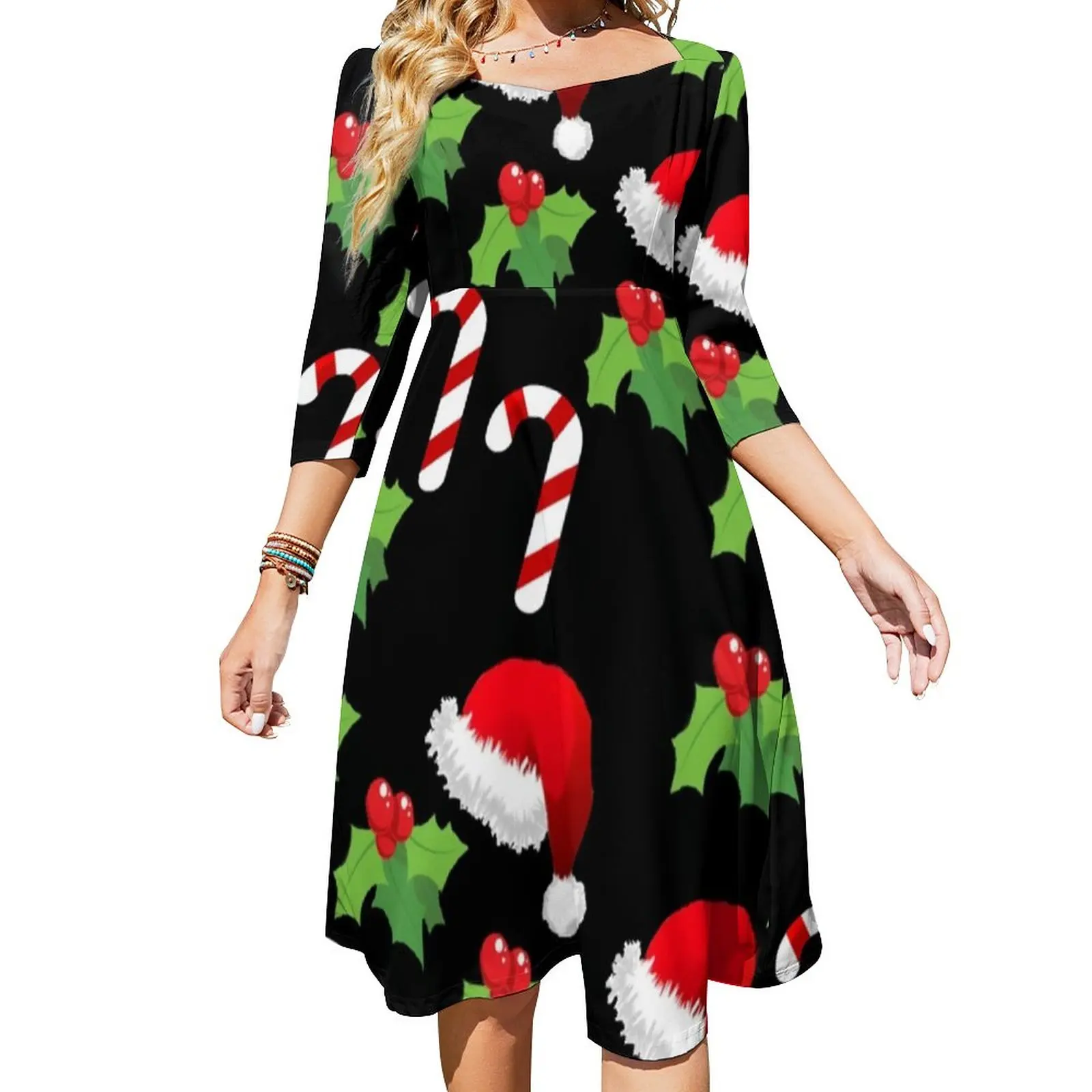 

Женское Повседневное платье с принтом шапки и бантом