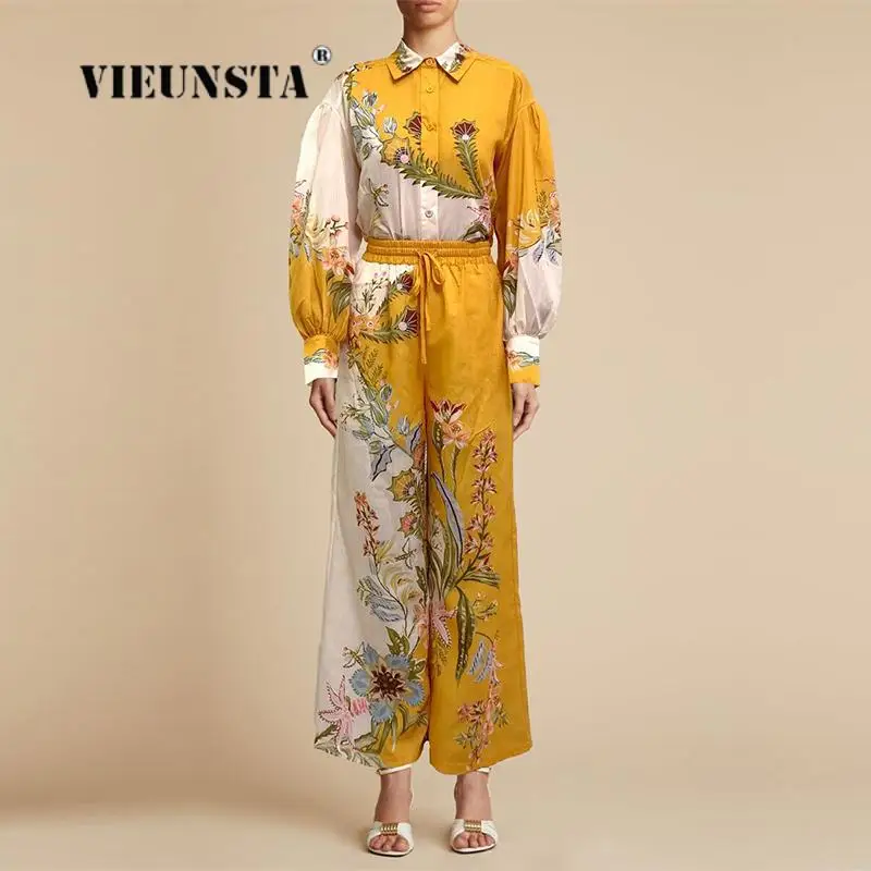 

Женский комплект из блузки с отложным воротником и длинных брюк