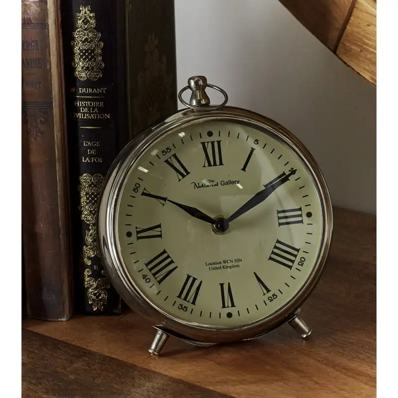 

Silver Stainless Steel Clock with Ring Top