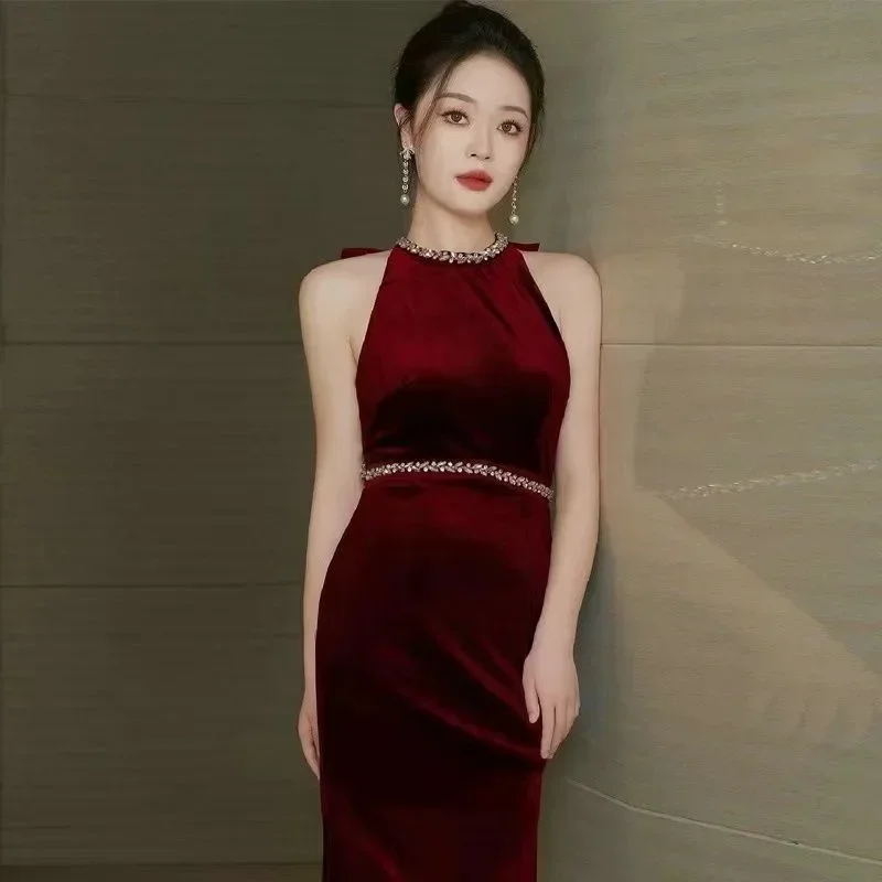 Hot sale No. 27 black evening dress female host temperament coming of age ceremony banquet long