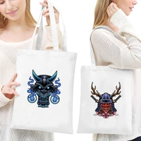 shopping bags women canvas shoulder bag reusable ladies monster printing handbags casual tote grocery storage bag for girls