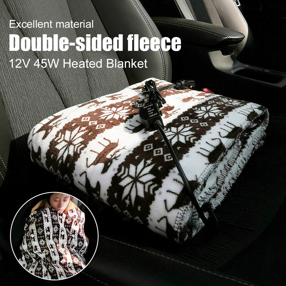 

12V Car Electric Heating Blanket Thicker Double-Sided Flannel Electric Blanket Winter Thermal Blanket Car Interior Accessories