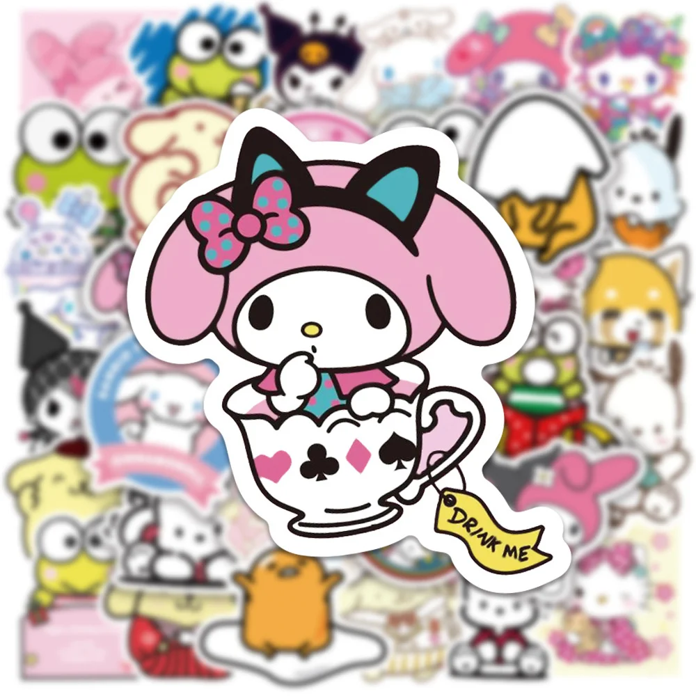 

50Pcs Sanrio Hello Kitty Stickers My Melody Stickers Scooter Water Cup Trolley Box TV Mobile Computer Waterproof Offers for Kids