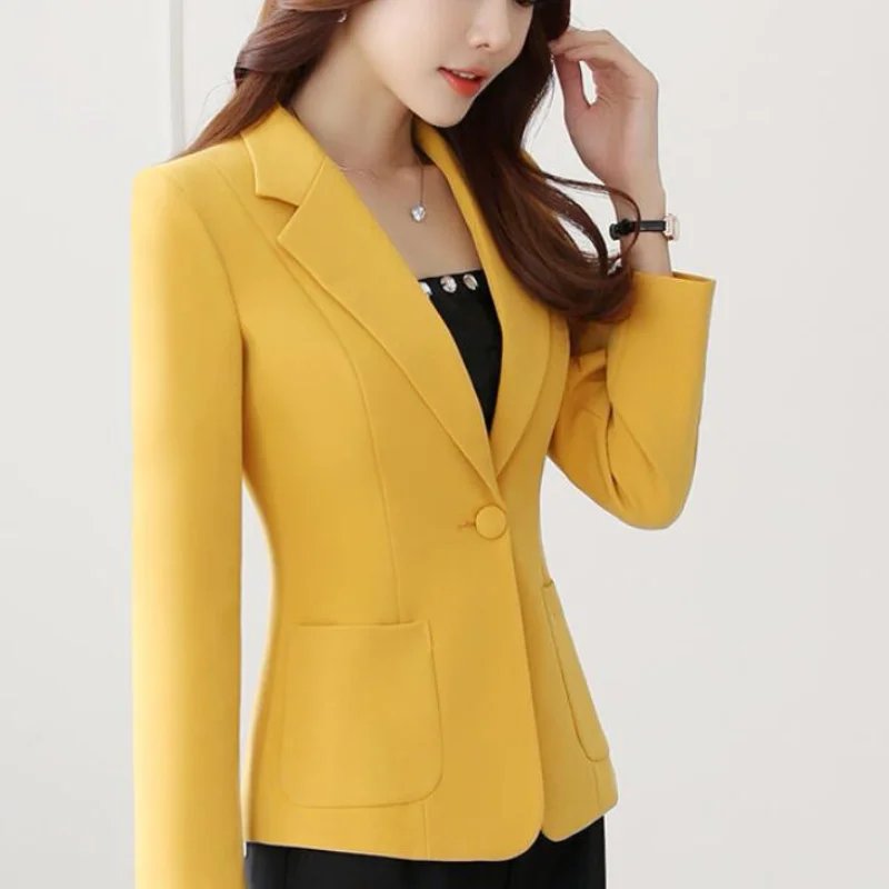 Yellow Suit Fall Jacket for Women Solid Slim Business Blazer Ladies Black Coats Korean Office Green Blazer Casual Coat Mujer