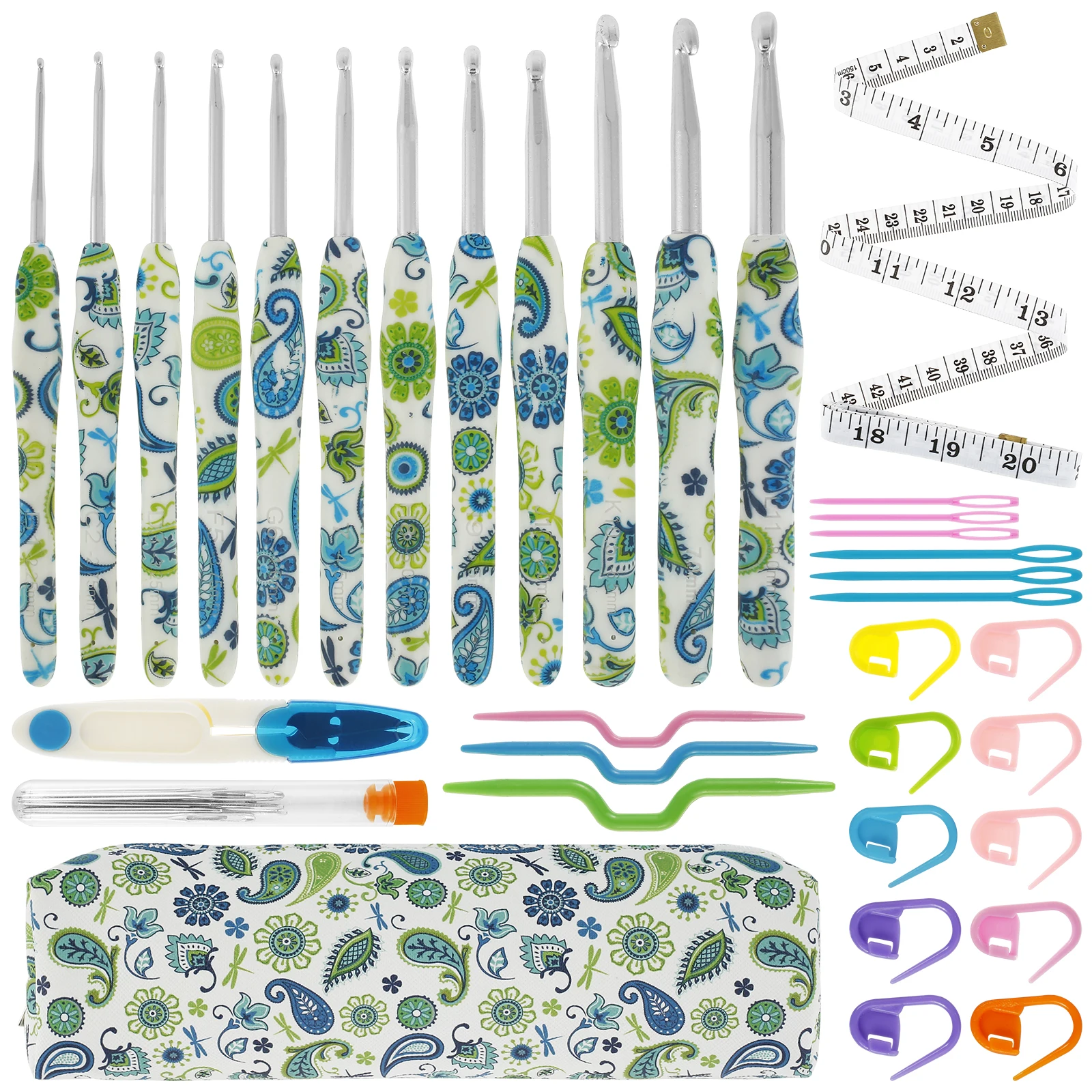 

43Pcs Crochet Hook Set with Storage Bag Cashew Pattern Crochet Hooks Ergonomic Crochet Needle Complete Crochet Accessories with