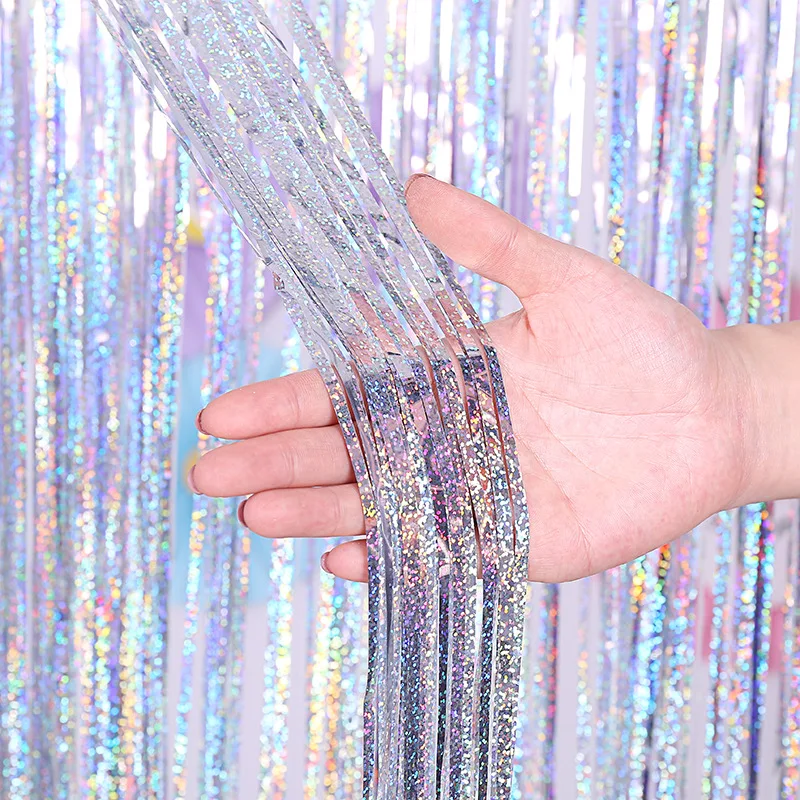 

1M 2M 3M Foil Fringe Shimmer Backdrop Wedding Birthday Party Wall Decoration Photo Booth Backdrop Tinsel Glitter Curtain Decor