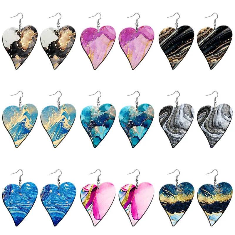 

Artistic Wave Pattern Acrylic Heart Drop Earrings For Women Stainless Steel Piercing Ear Hooks Jewelry Girls' Gift Z1300