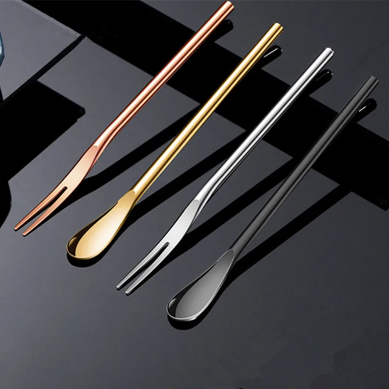 

Thicken Handle Fruit Spoon Fork Cutlery Stainless Steel Dessert Spoon Multicolor Teaspoon Tableware Travel Kitchen Utensils