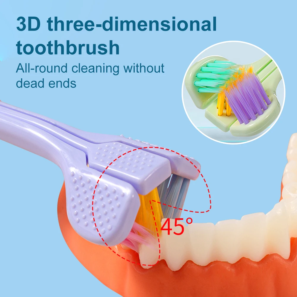 

Three Sided Soft Bristle Toothbrush 360° Deep Cleaning Tooth Brush Tongue Scraper Portable Adult Oral Teeth Cleaner Dental Care