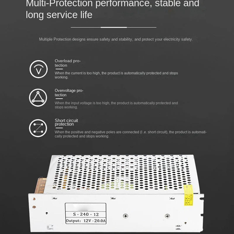 

12V Power Transformer 12V Switching Power Supply 240W 20A DC Light Bar Drive Power Adapter Durable Easy To Use