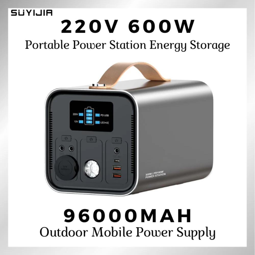 

220V Portable Power Station 96000mAh 600W Big Capacity Multi-function Car Charger Solar Generator Camping Emergency Power Bank