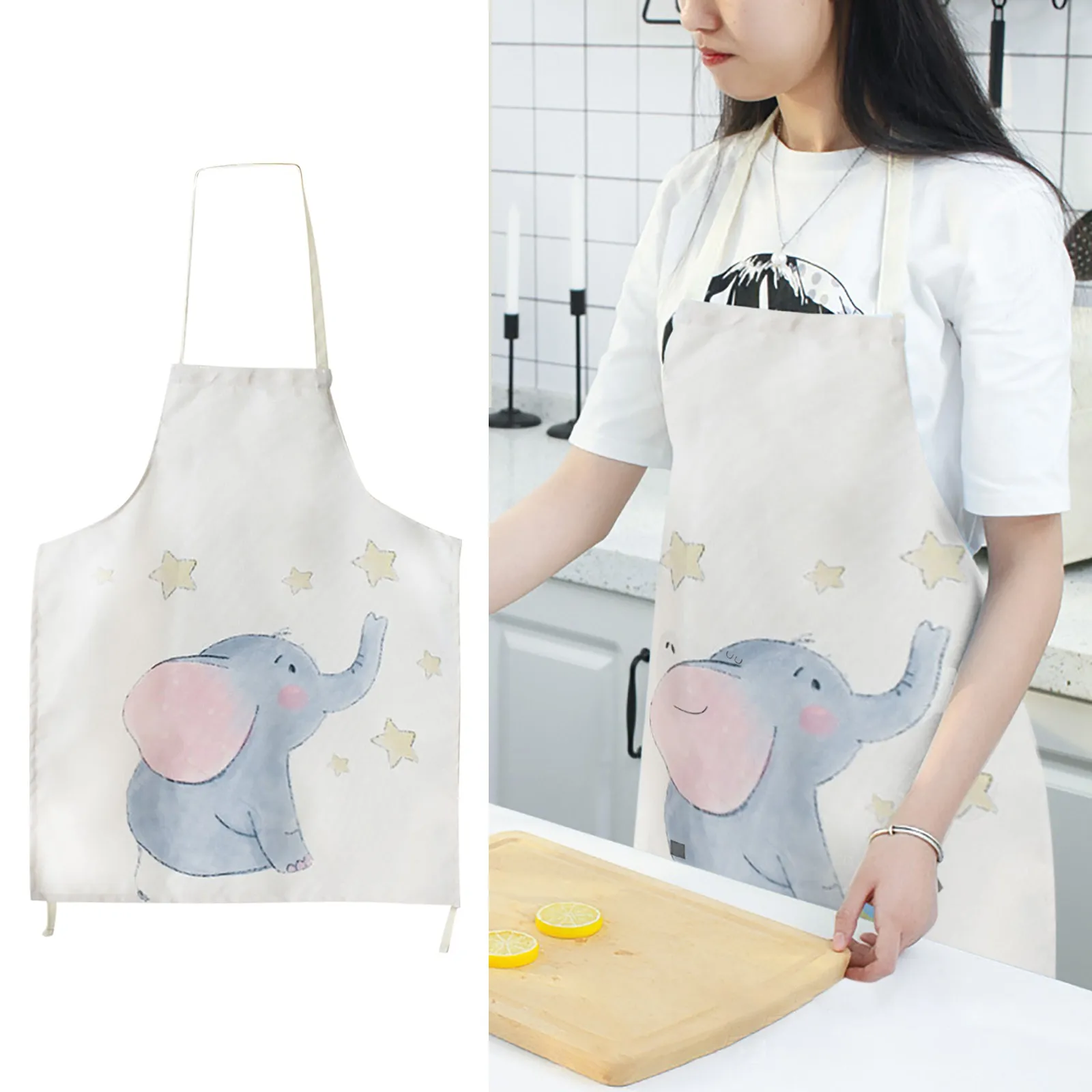 

Cotton And Linen Oil Proof Apron Kitchen Household Cleaning Neck Hanging Apron Sleeveless Fashion Aprons for Women