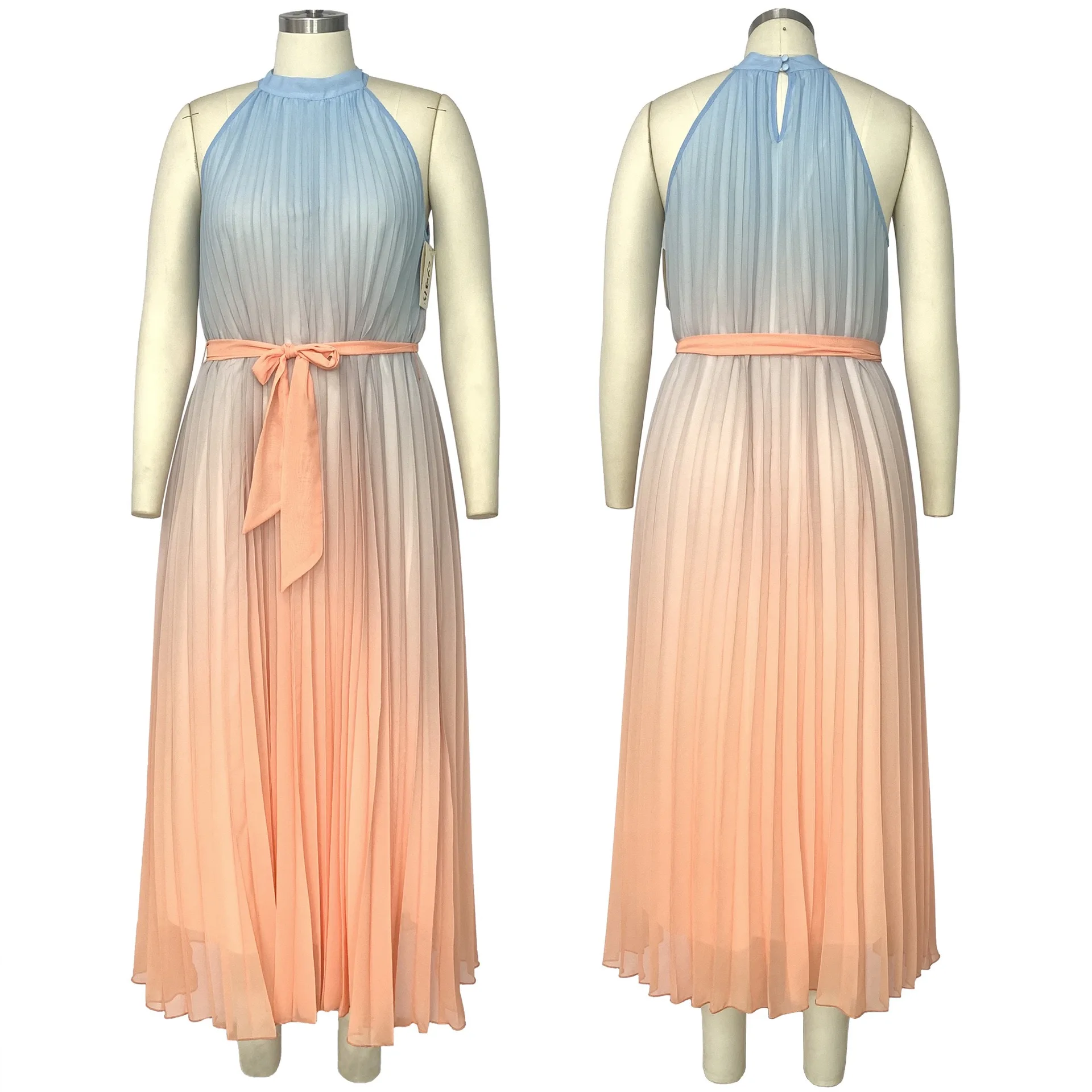 4XL 5XL Plus Size Dresses for Women Pleated Round Neck Sleeveless High Waisted Elegant Oversized Evening Night Party Vestidos