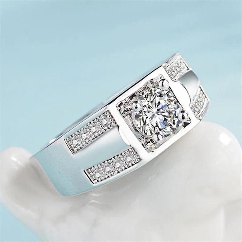 

Classical Crystal Geometric Open Ring For Women Men Engagement Wedding Party Adjustable Rings Copper Jewelry Accessories