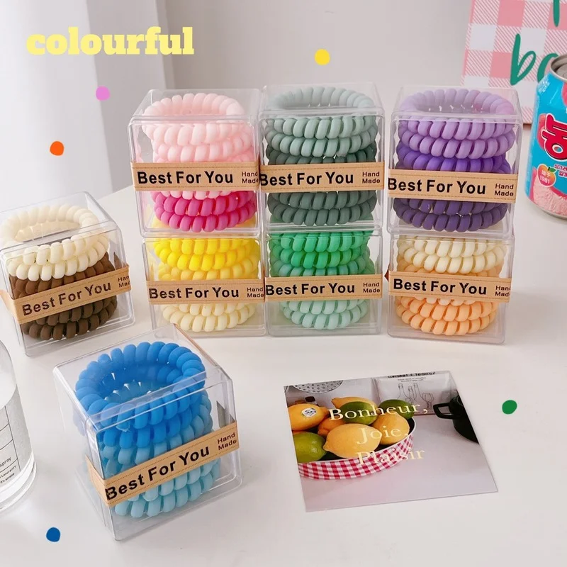 

6pcs/box Colorful Frosted Phone Wire Hair Ties Elastic Rubber Bands 2022 Summer Simple Hair Ring Women Head Rope Accessories