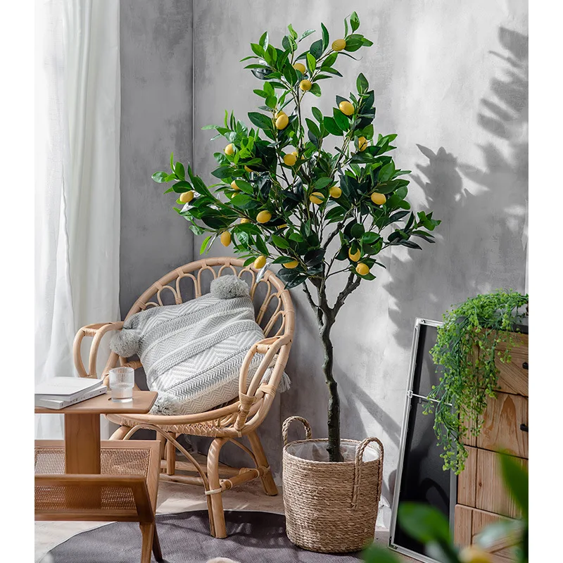 150CM Indoor Bonsai Artificial Lemon Tree Simulation Plastic Fruits Real Touch Plants In Pot Home Decoration |