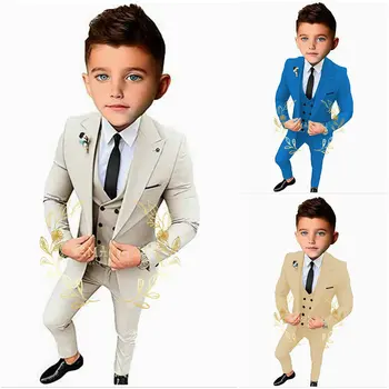 Beige Toddler Boys Suits Wedding Formal Children Suit Tuxedo Dress Party Ring bearer 3-12 Years Kids Gentlemen Suit Boys Suit 1