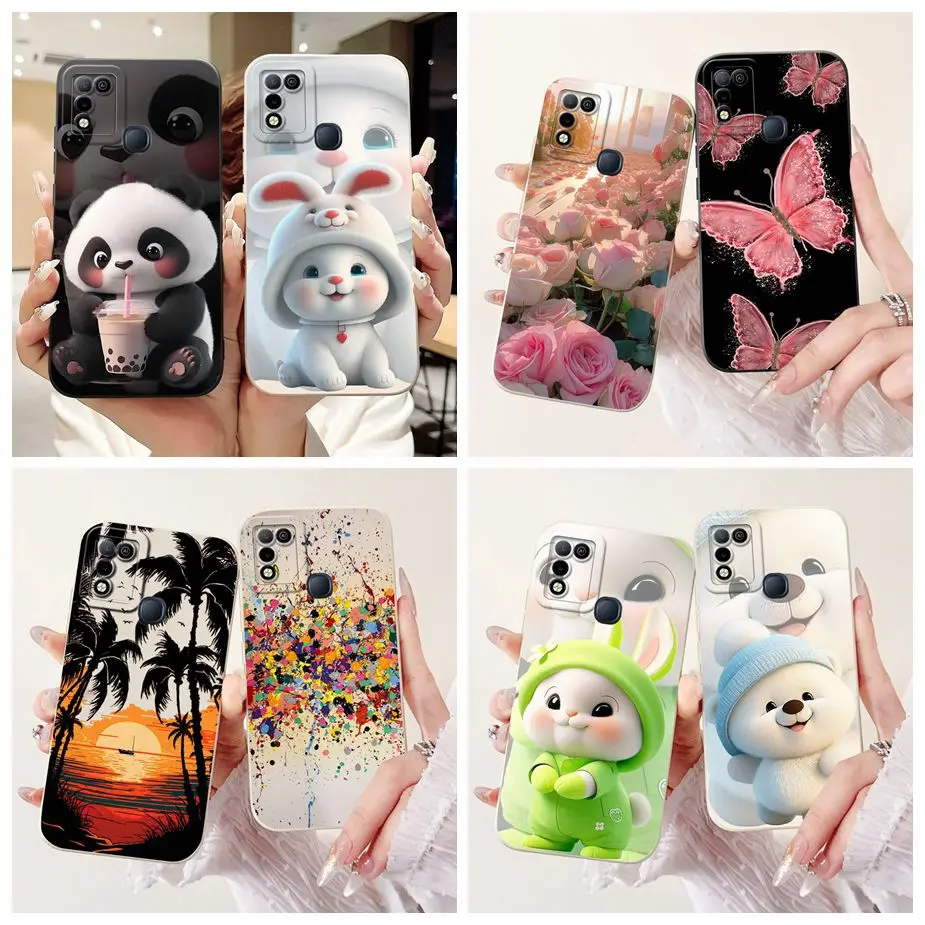 For Infinix Hot 10 Play Case X688B X688C Cute Rabbit Panda Cartoon Cover Soft TPU Phone Hot10 Shell