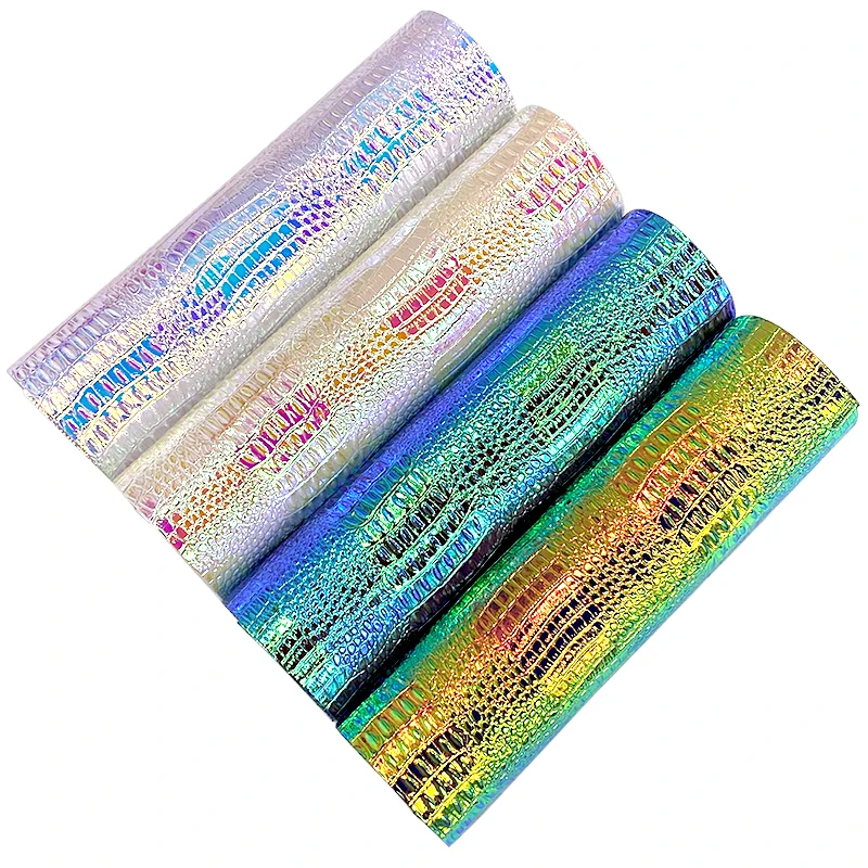 

Holographic Faux Leather Sheets Magic Bright Color Lizard Pattern PU Fabric for Clothes Hairbands HandBags Earrings DIY Crafts