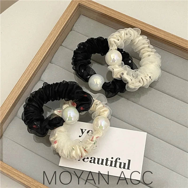 

Элегантная повязка для волос в Корейском стиле в горошек вишни 2022 популярная сетчатая повязка на голову для конского хвоста кожаная повязк...