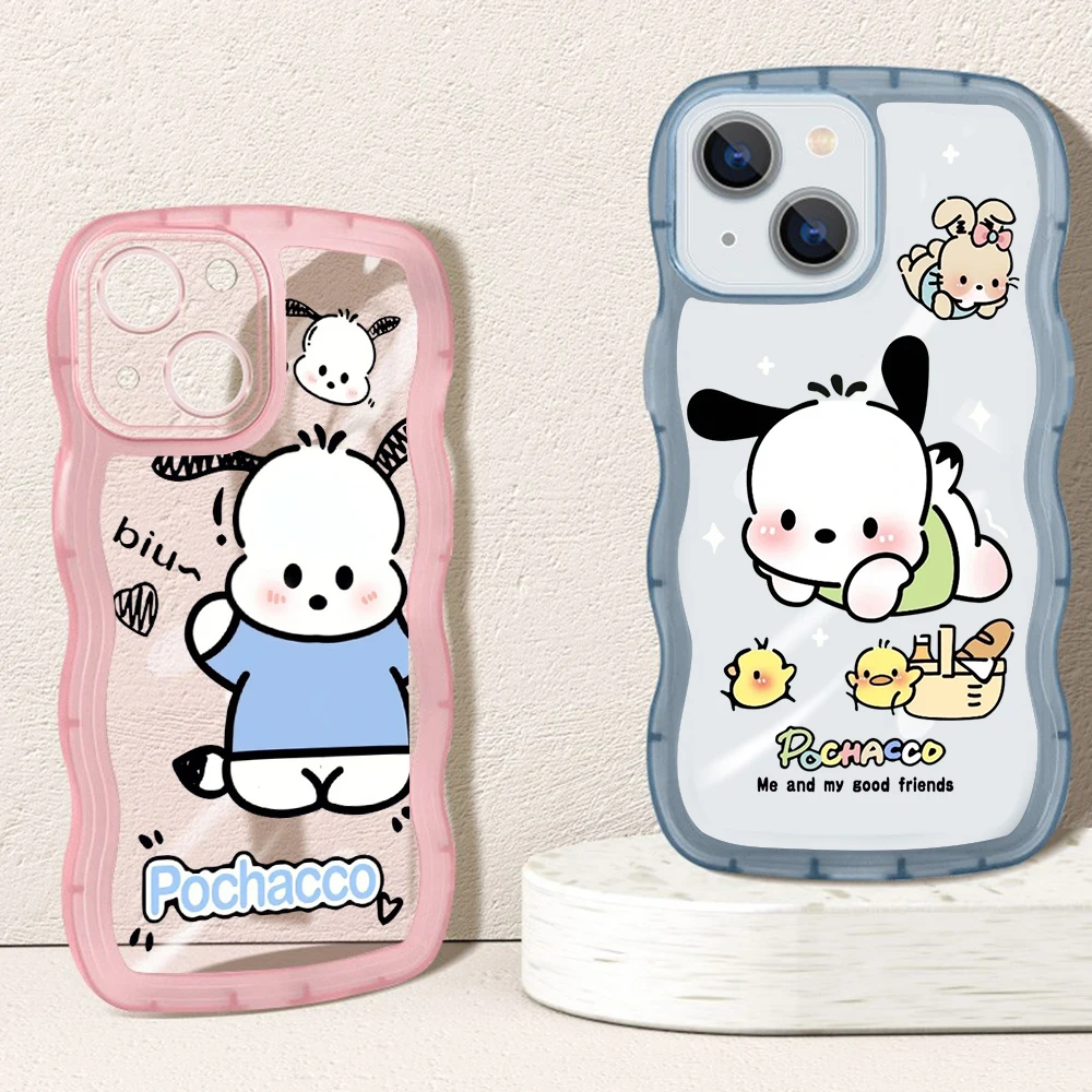 

Sanrio Cute Cartoon Pochacco Transparent Curly Wave phone Case for huawei p20 30 40 50 pro 8x 9xpro Shockproof Bumper Cover Capa