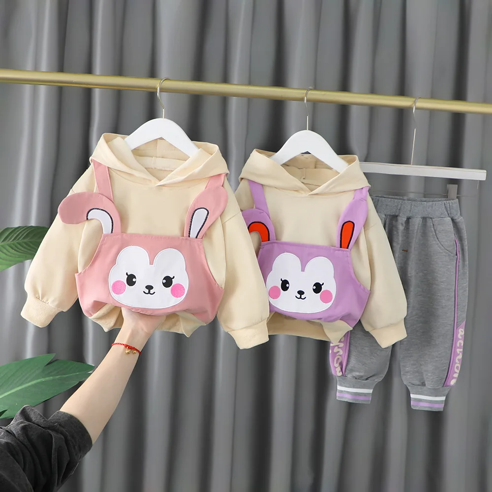 

2022 Spring Autumn Children Girls 2PCS Clothing Set Cartoon Embroidery Cotton Hoodie Casual Pants Baby Girl Sport Suit 1-4 Years