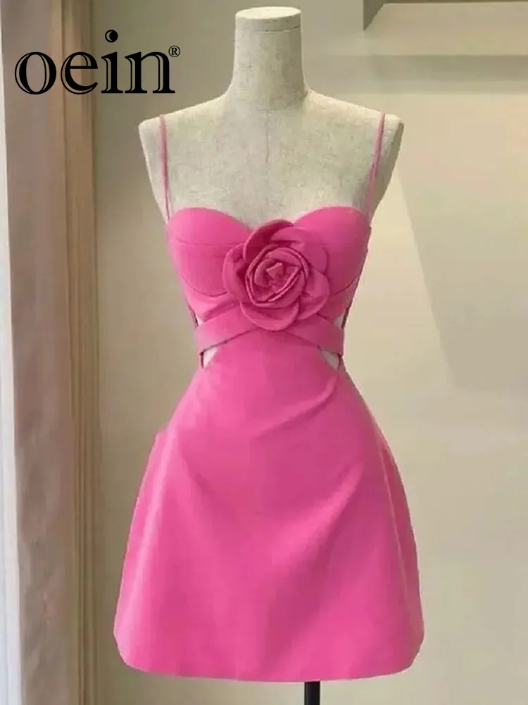 [Oein] розовое платье с высоким чувствительным эффектом уменьшающим внешний вид