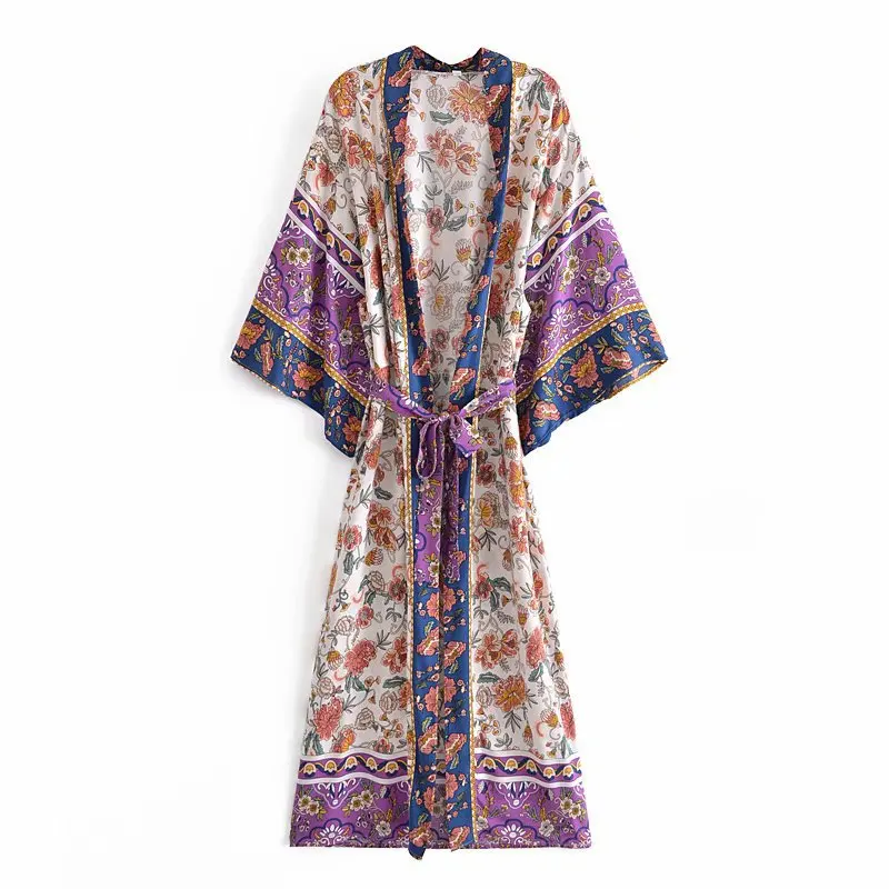 

Spring Summer Women's Print Dresses Robe Sexy Cardigan Kimono Robe Long Nightdress Bathrobe Casual Sleepwear S-L Home Clothes