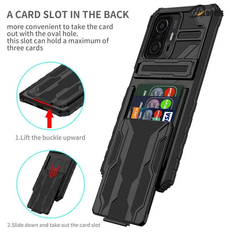 

For Xiaomi Mi 11T Pro Case Shockproof Armor Card Slot Bracket Stand Holder Phone Cases for Mi11T Mi 11T Back Cover