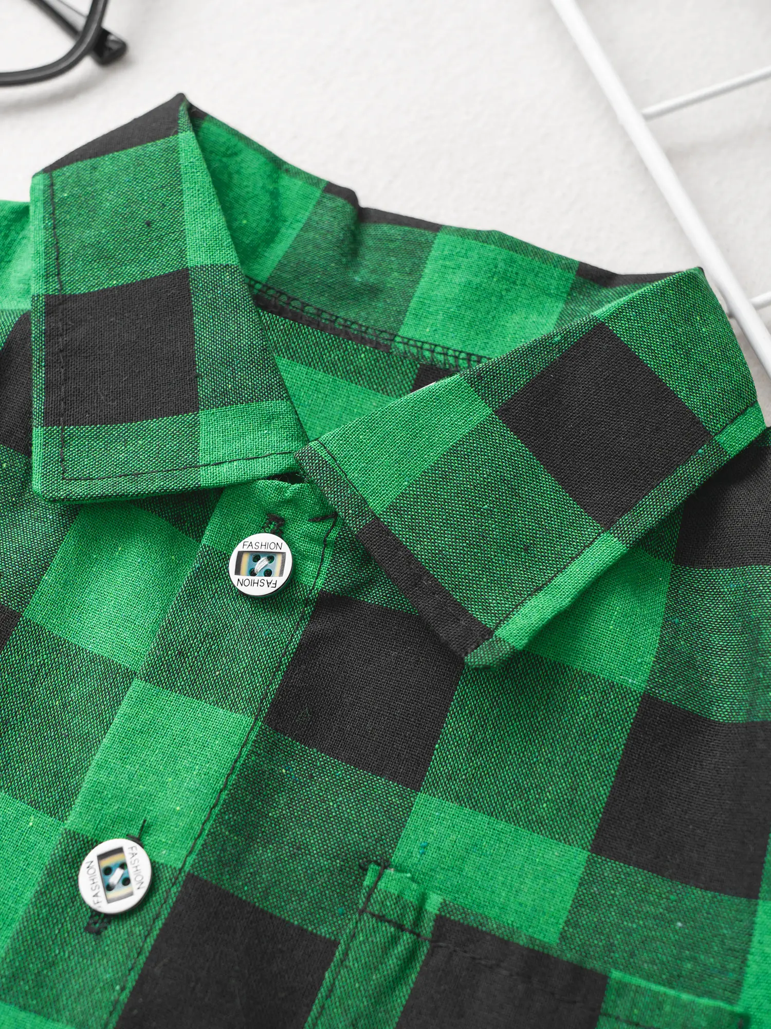 Baby Boys Casual Clothes Set Short Sleeve Turndown Collar Grid Print Button Closure Top with Elastic Waistband Shorts