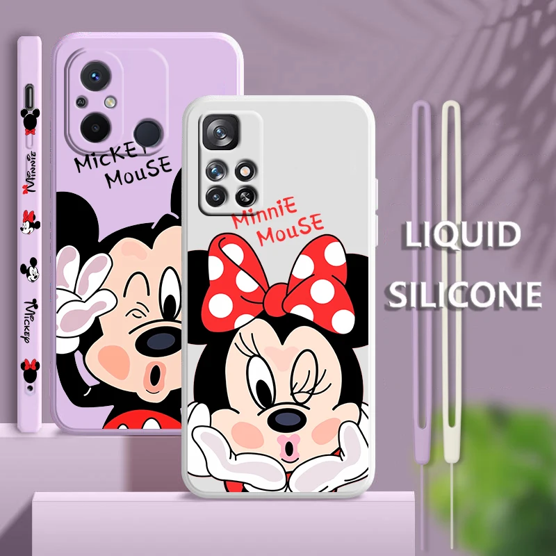 

Mickey Mouse Minnie Couple For Xiaomi Redmi 12C 11 Prime A1 10 10X 9 9A 9T 9AT 8 8A 7 Pro 4G 5G Liquid Left Rope Soft Phone Case