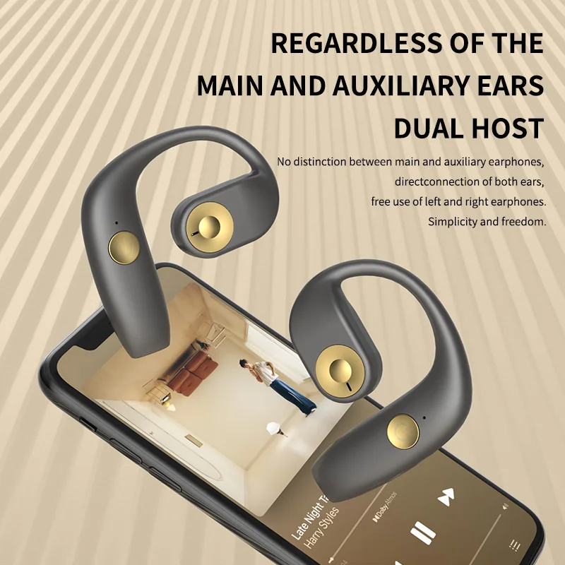 

DUALMM OWS Sport Wireless Headphones Open Ear-Hook HiFi Stereo Bass TWS Bluetooth 5.2 Earphones Air Conduction Headsets Earbuds