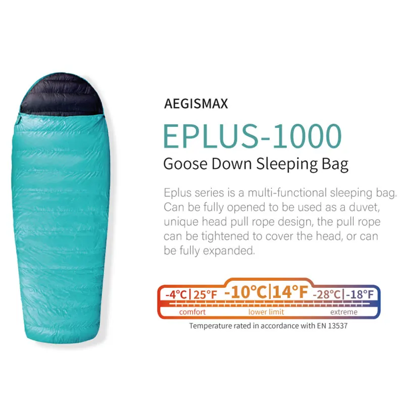 

AEGISMAX EPLUS 1000 Adult Outdoor Camping 800FP White Goose Down Envelope Type Splicable sleeping bag